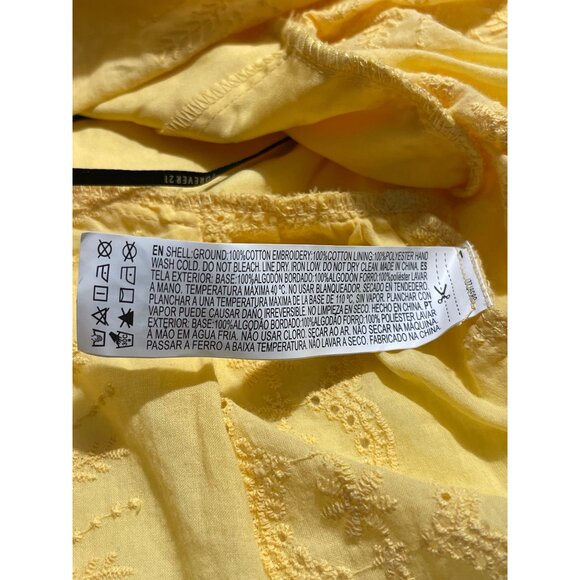 Forever 21 Juniors' Yellow Embroidered Lace Button Front Sleeveless Blouse - Picture 9 of 9